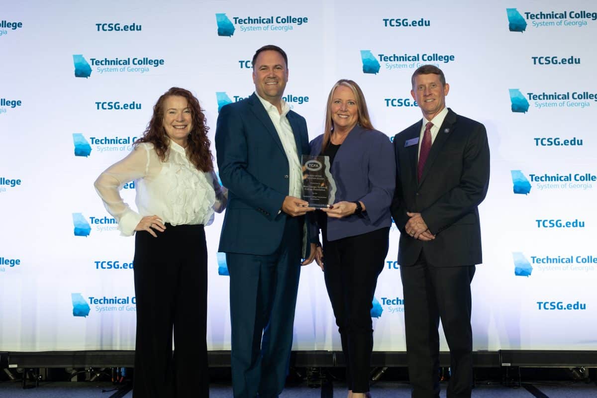 TCFA President Kali Boatright, WGTC Board of Trustees Chair Mark Foster, WGTC President Dr. Julie Post, and TCSG Commissioner Greg Dozier.